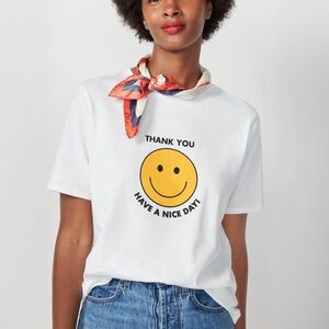 Kule The Modern Take Out White T-Shirt with Smiley Face Graphic